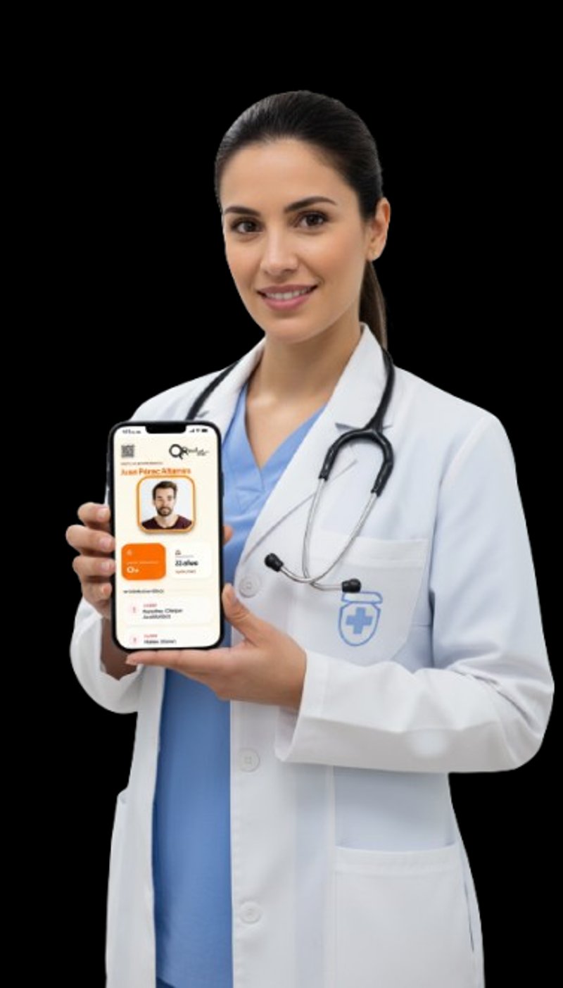 Personal sanitario escaneando un dispositivo con QR
